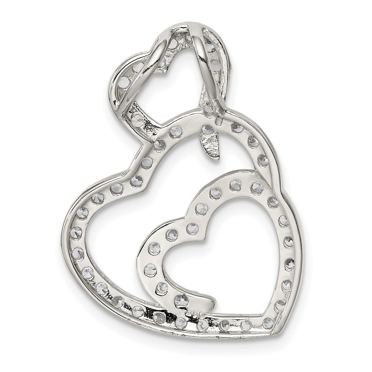 Sterling Silver Rhodium-Plated Multi Hearts Clear Cz Slide Pendant