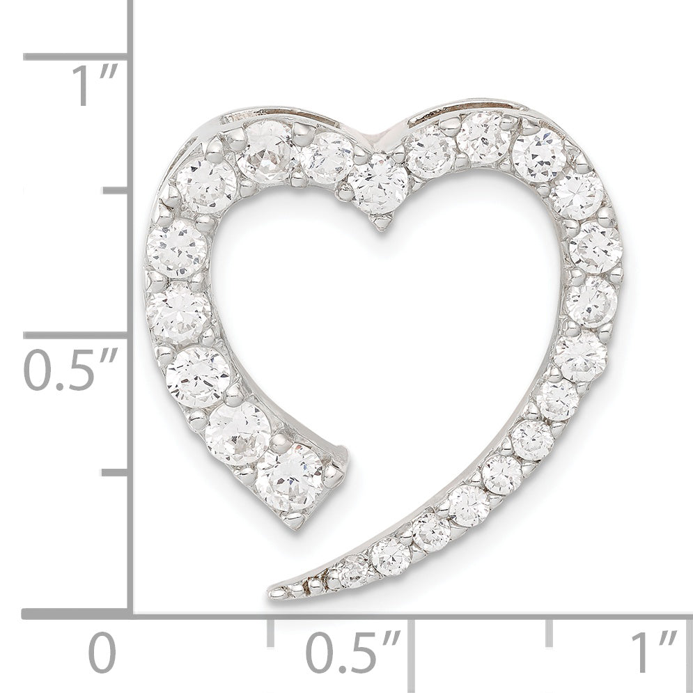 Sterling Silver & Cz Polished Heart Slide Pendant