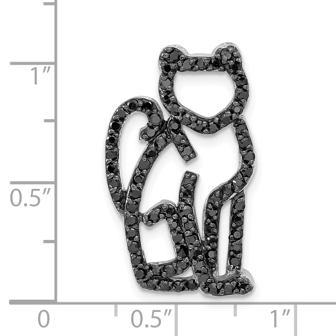 Sterling Silver Black Rhodium-Plated & Cz Cat Slide Pendant