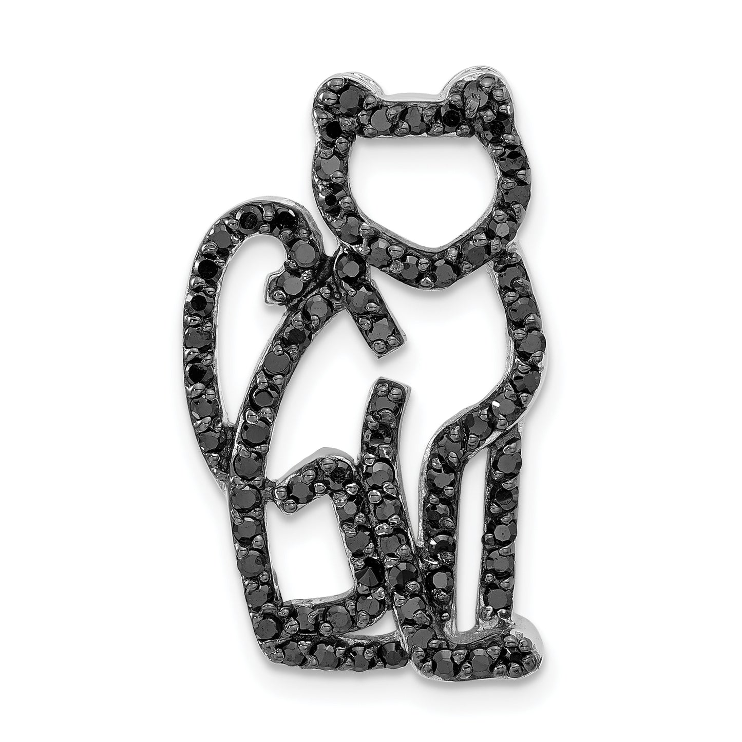 Sterling Silver Black Rhodium-Plated & Cz Cat Slide Pendant