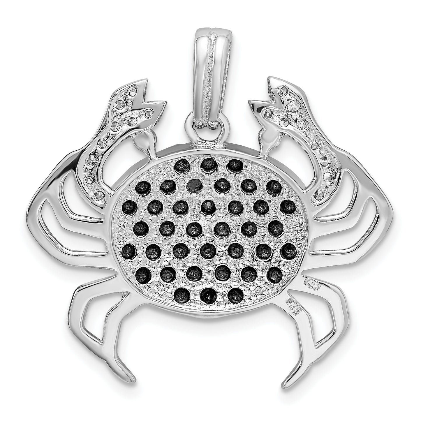 Sterling Silver Rhodium-Plated Black & White Cz Crab Pendant