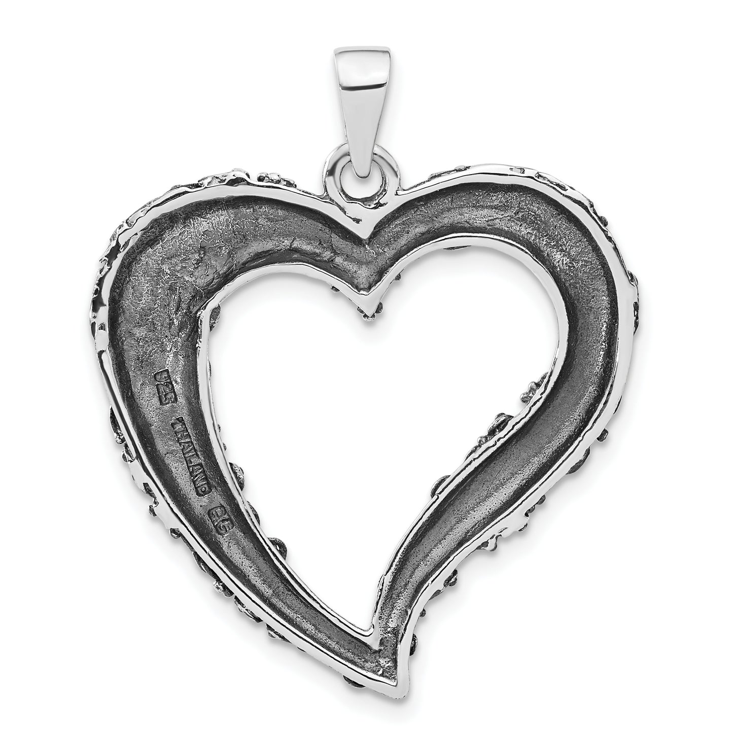 Sterling Silver Antiqued & Polished Heart Pendant