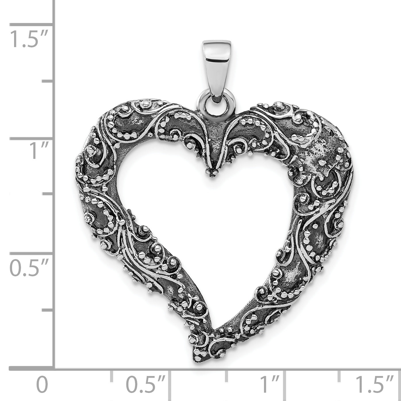 Sterling Silver Antiqued & Polished Heart Pendant