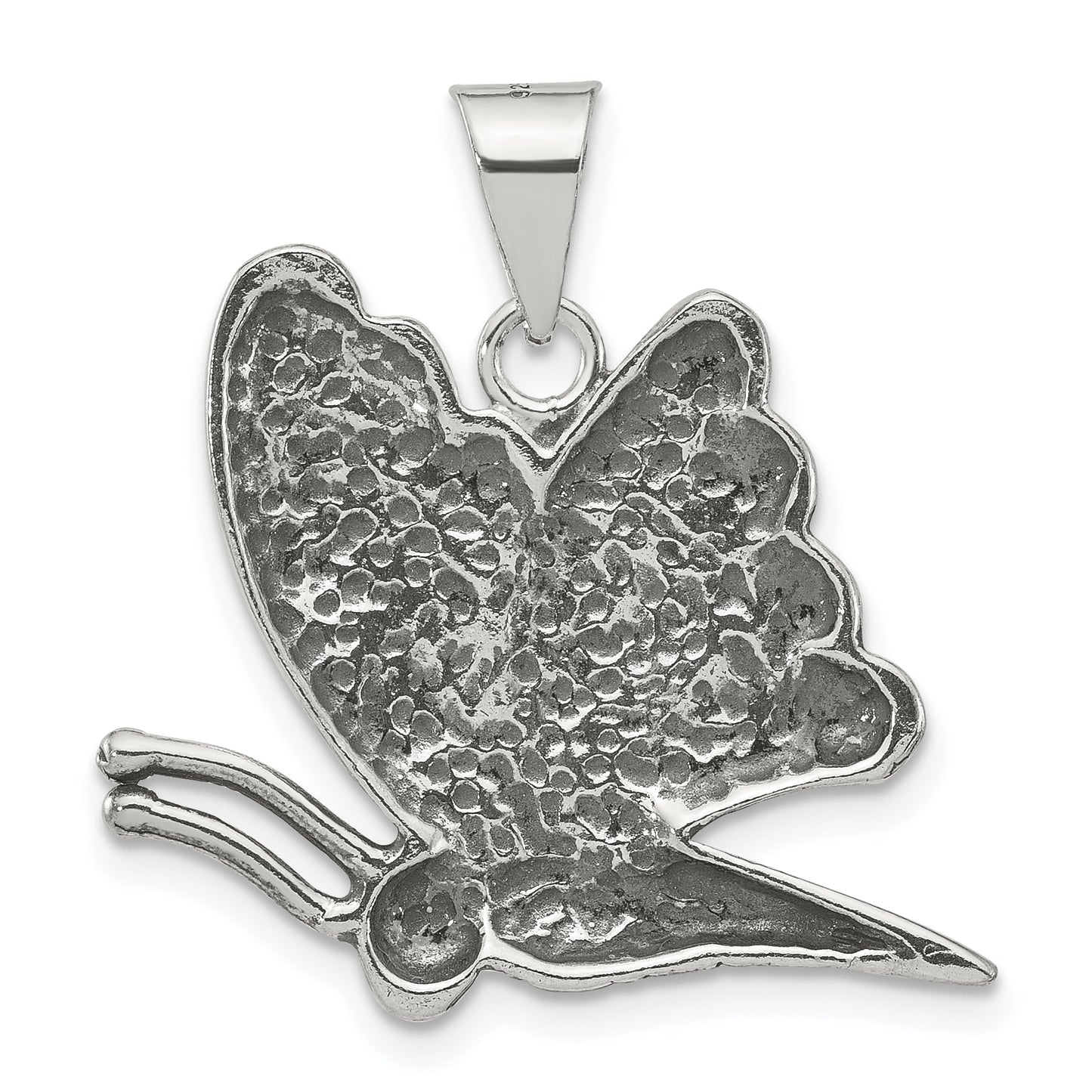 Sterling Silver Polished Antiqued And Grooved Butterfly Pendant