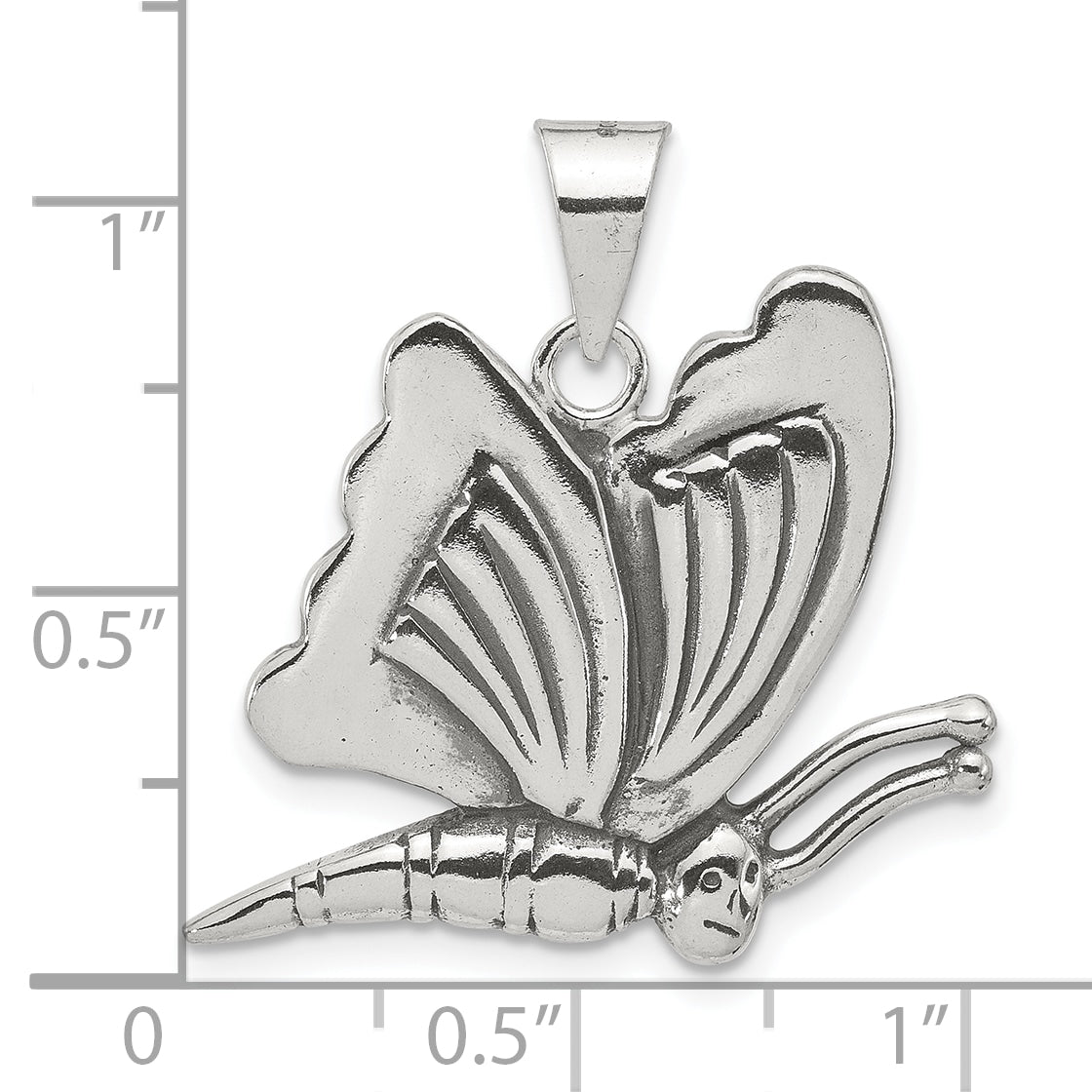 Sterling Silver Polished Antiqued And Grooved Butterfly Pendant