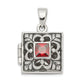 Sterling Silver Rhod-Plated Polished/Antiqued Garnet Square 16mm Locket