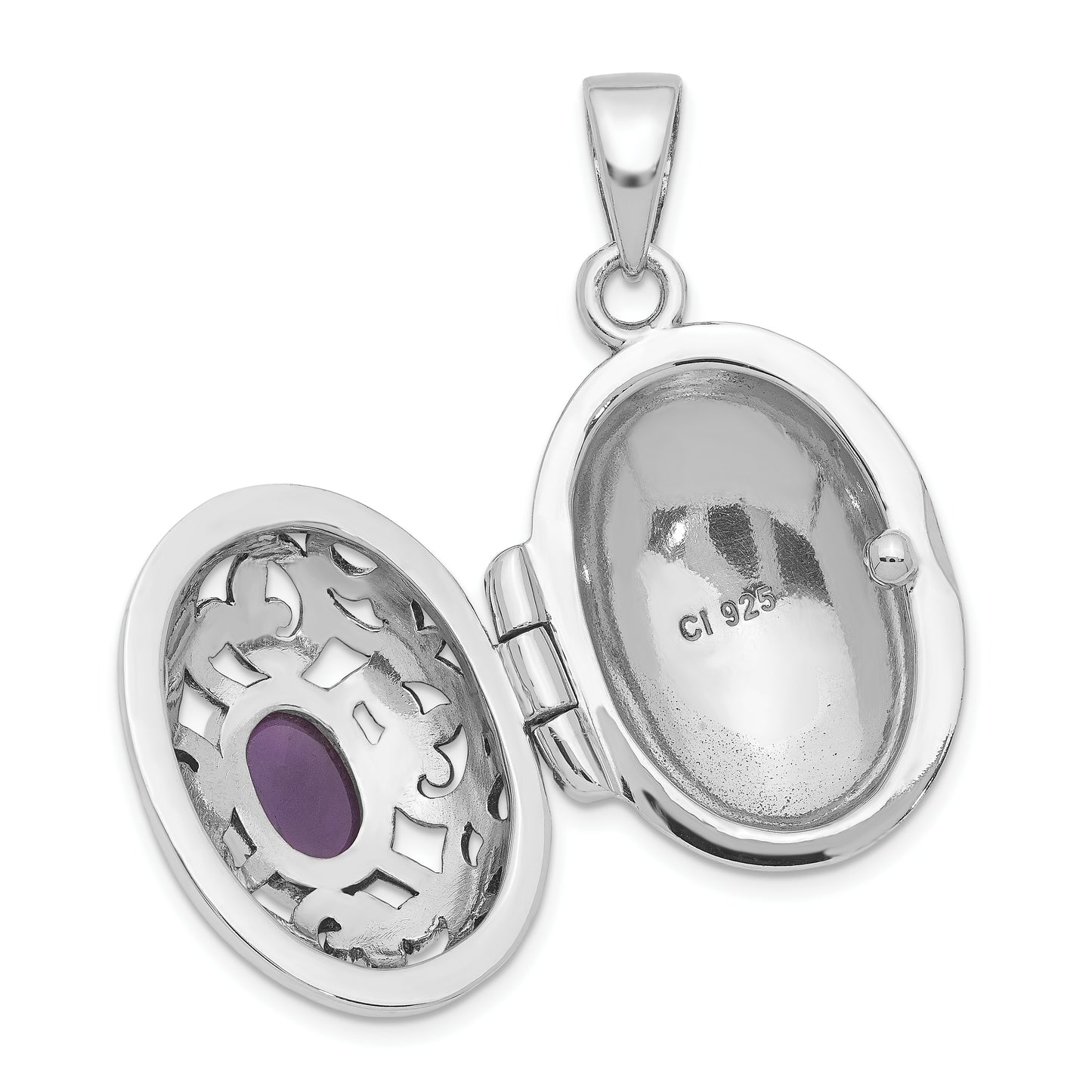 Sterling Silver Rhodium-Plated And Antiqued Amethyst Locket