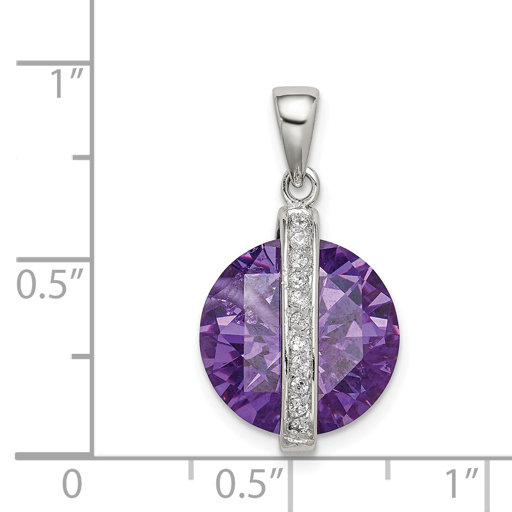 Sterling Silver Rhodium-Plated Purple Cabochon And White Cz Pendant