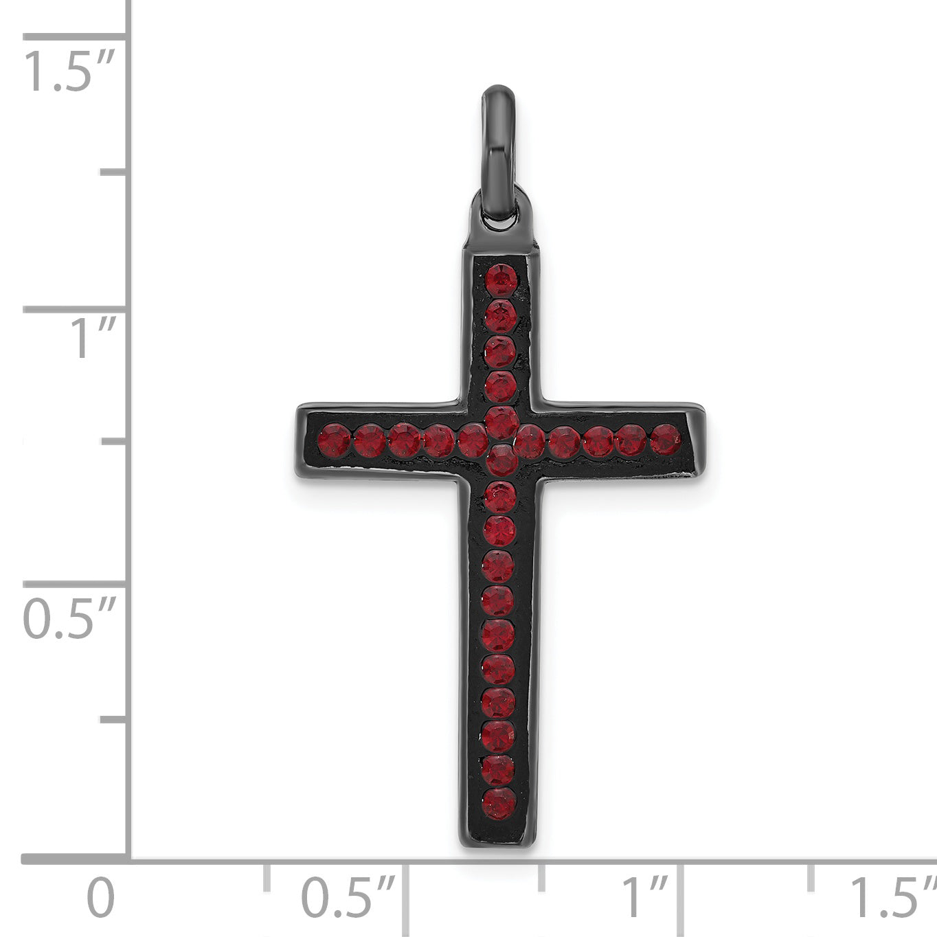 Sterling Silver Black Ceramic Red Swarovski Crystal Cross Pendant