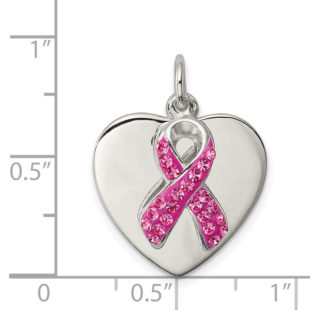 Sterling Silver Stellux Pink Awareness Ribbon W/ Heart Pendant