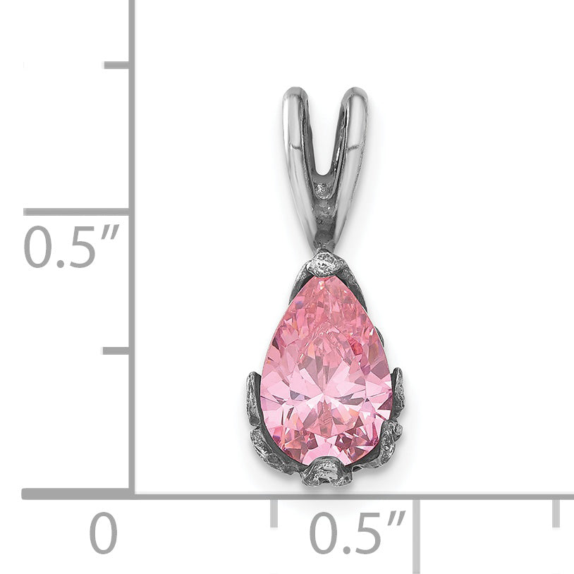 Sterling Silver Antiqued Pink Cz Pendant