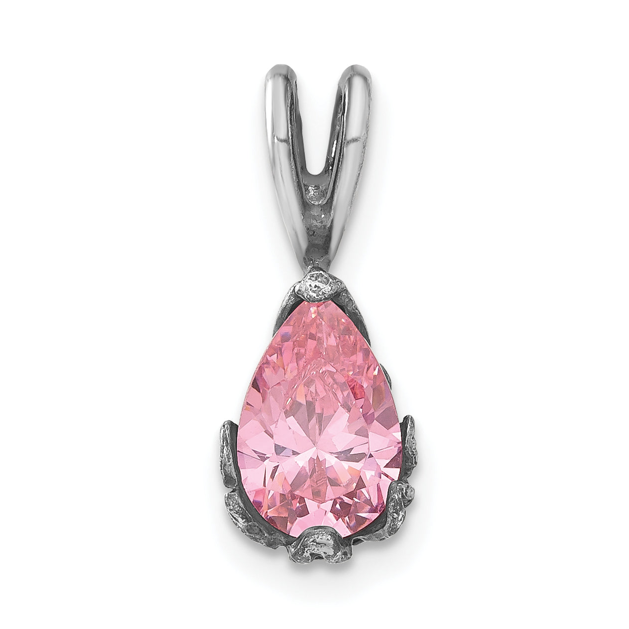 Sterling Silver Antiqued Pink Cz Pendant