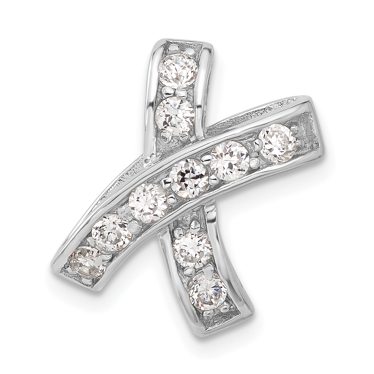 Sterling Silver Rhodium-Plated Cz Pendant Slide