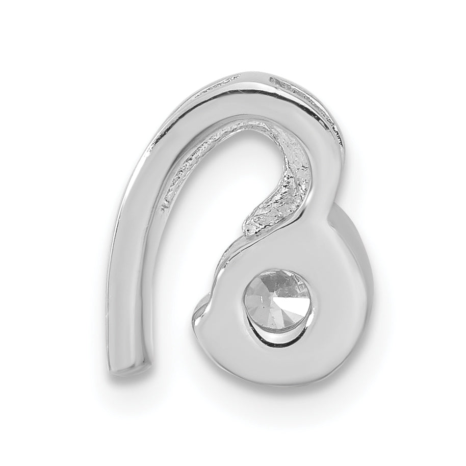 Sterling Silver Rhodium Plated Cz Heart Pendant Slide