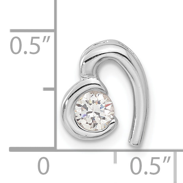 Sterling Silver Rhodium Plated Cz Heart Pendant Slide