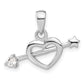 Sterling Silver Rhodium Plated Cz Heart W/ Star Arrow Pendant