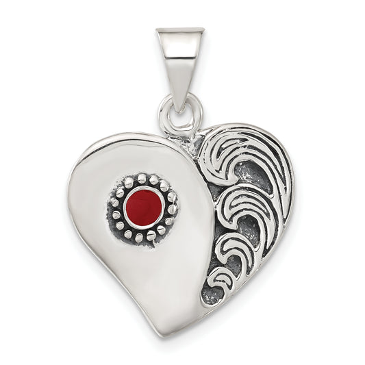 Sterling Silver Antiqued & Enameled Heart Pendant