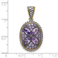 Sterling Silver And Flash Gold-Plated With Black Rhodium Polished Antiqued Purple Cz Flower Oval Pendant