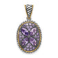 Sterling Silver And Flash Gold-Plated With Black Rhodium Polished Antiqued Purple Cz Flower Oval Pendant