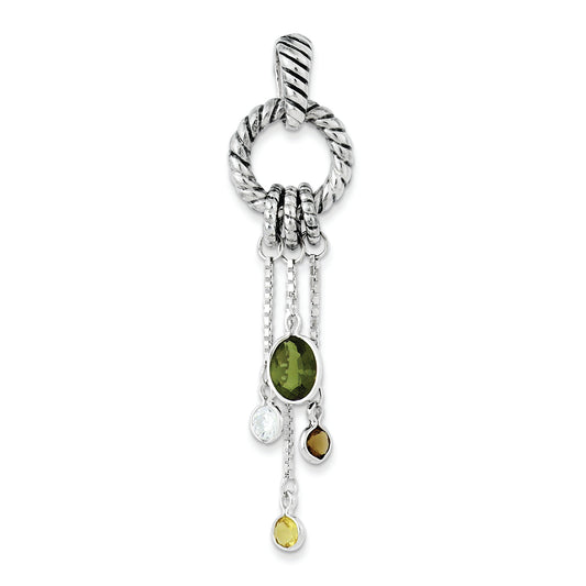 Sterling Silver Antiqued Brown/Green/Yellow/Clear Cz Pendant