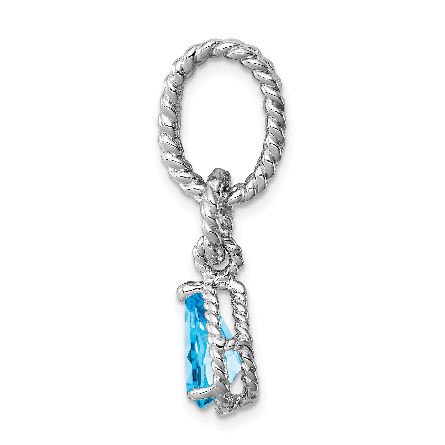 Sterling Silver Rhodium Blue Topaz Pear Twisted Pendant