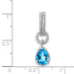 Sterling Silver Rhodium Blue Topaz Pear Twisted Pendant