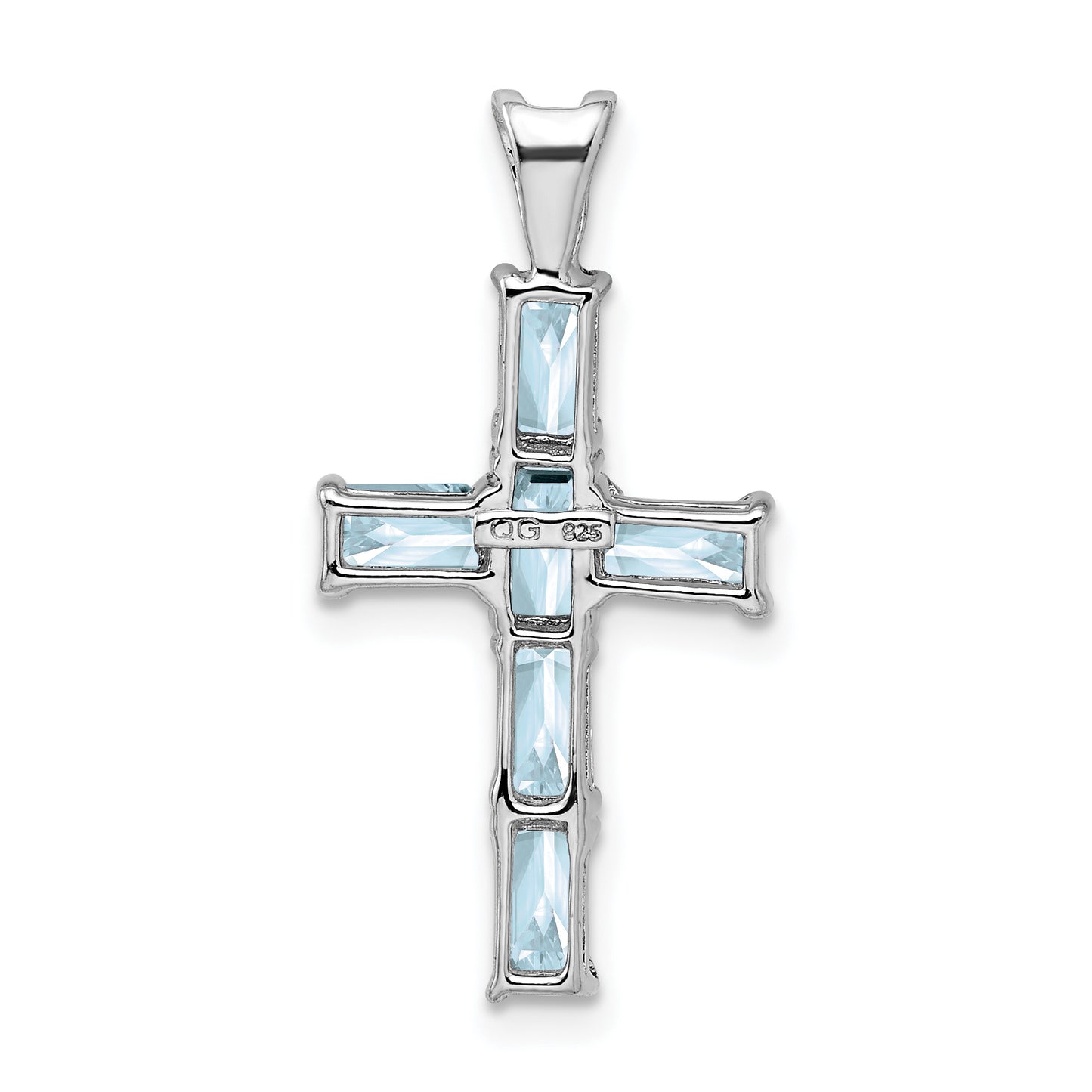 Sterling Silver Rhodium Plated Aquamarine Cross Pendant