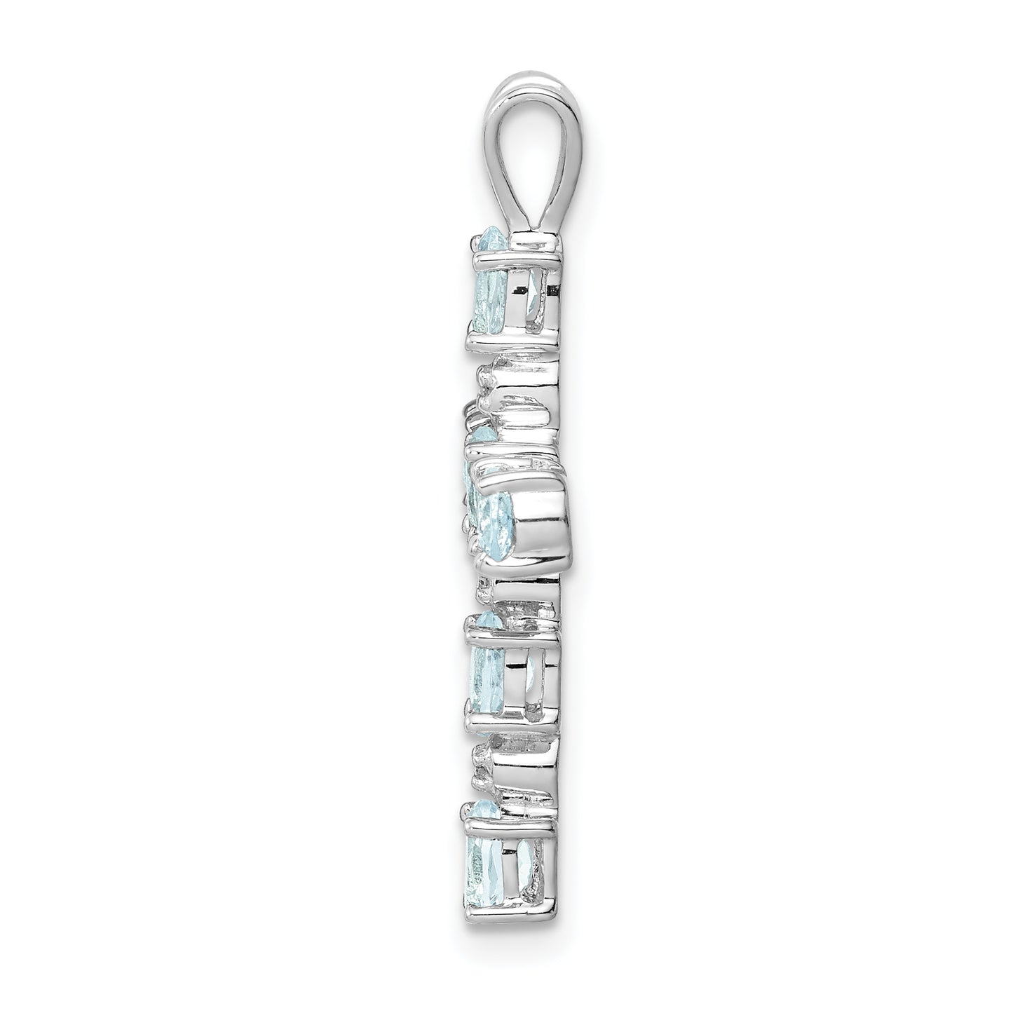 Sterling Silver Rhodium Plated Diamond & Aquamarine Cross Pendant