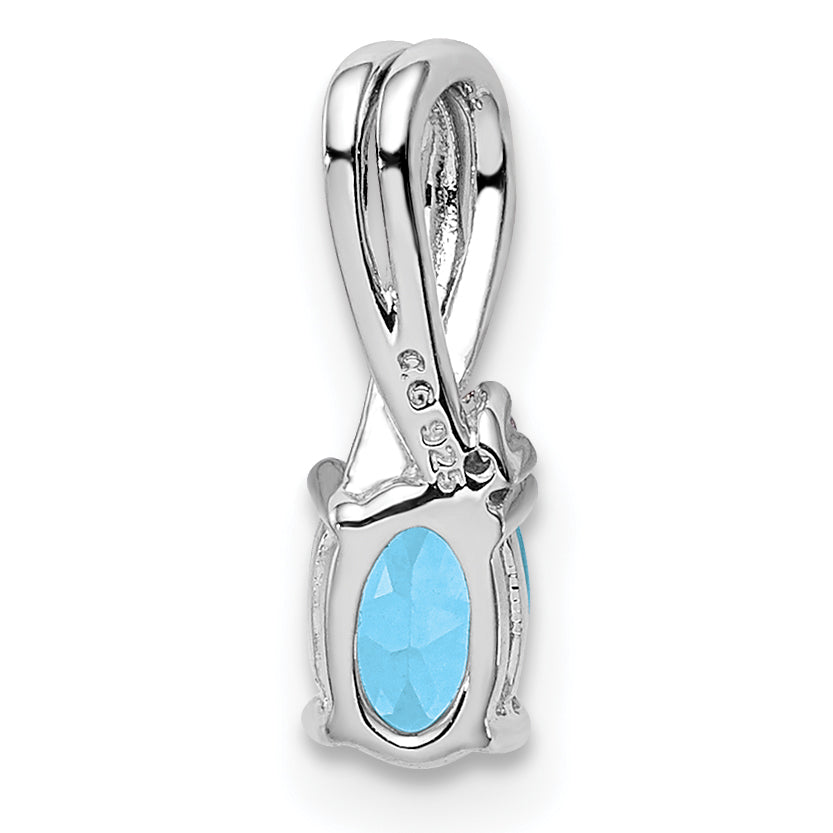 Sterling Silver Rhodium Plated Diamond & Sky Blue Topaz Oval Pendant