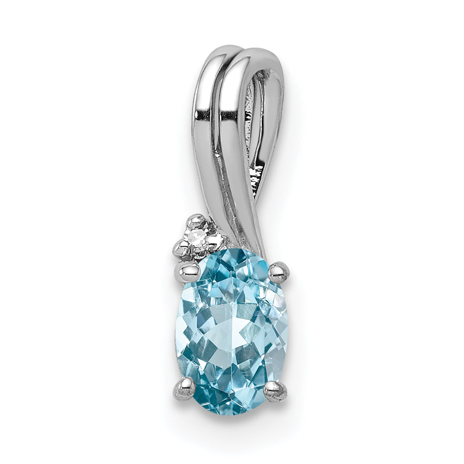 Sterling Silver Rhodium Plated Diamond & Sky Blue Topaz Oval Pendant