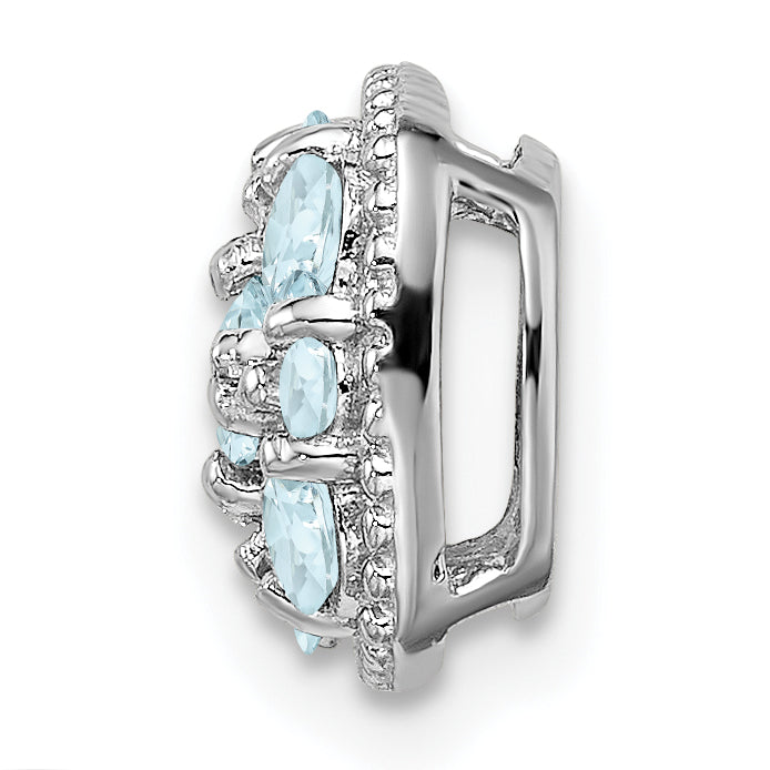 Sterling Silver Rhodium Plated Aquamarine Square Pendant Slide