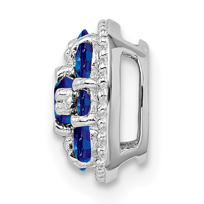 Sterling Silver Rhodium Plated Sapphire Square Pendant Slide