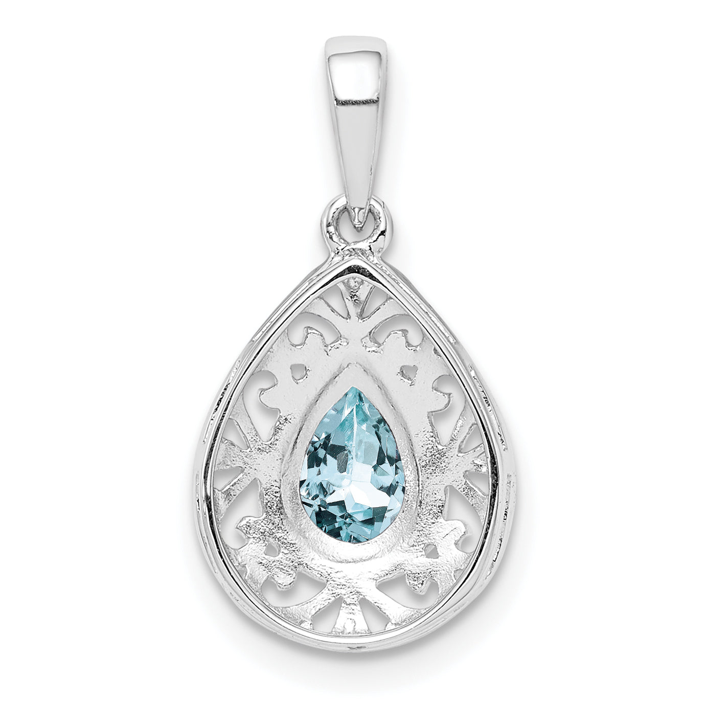 Sterling Silver Rhodium Plated Aquamarine Teardrop Pendant