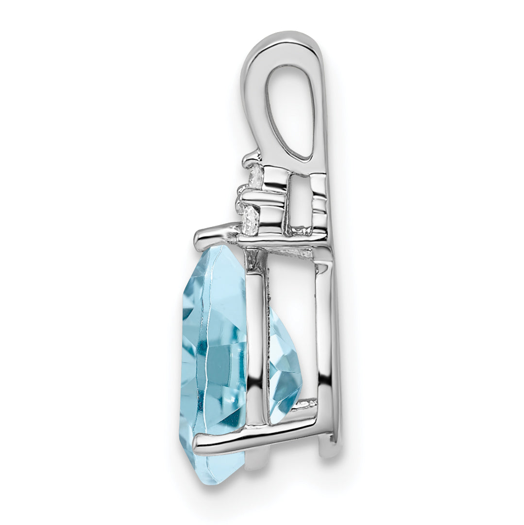 Sterling Silver Rhodium Diamond & Lght Sw. Blue Topaz Teardrop Pendant