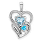 Sterling Silver Rhodium Plated Diamond & Sky Blue Topaz Pendant