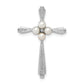 Sterling Silver Rhod Plated Diamond Fw Cultured Pearl Cross Pendant