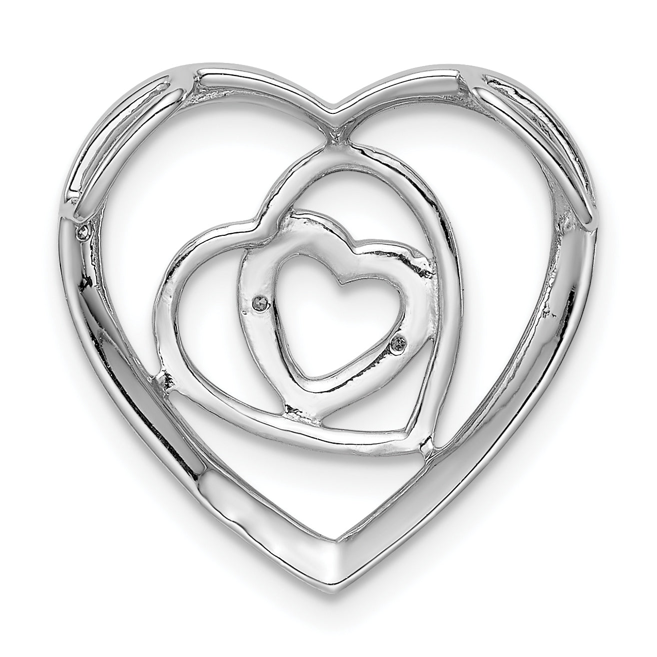 Sterling Silver Rhodium Plated Diamond Triple Heart Pendant