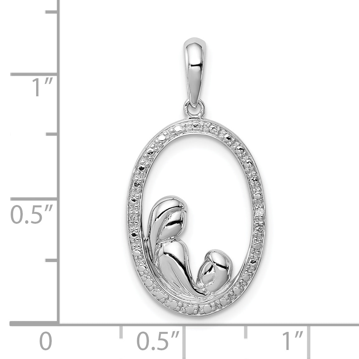 Sterling Silver Rhodium Plated Diamond Mother And Child Pendant