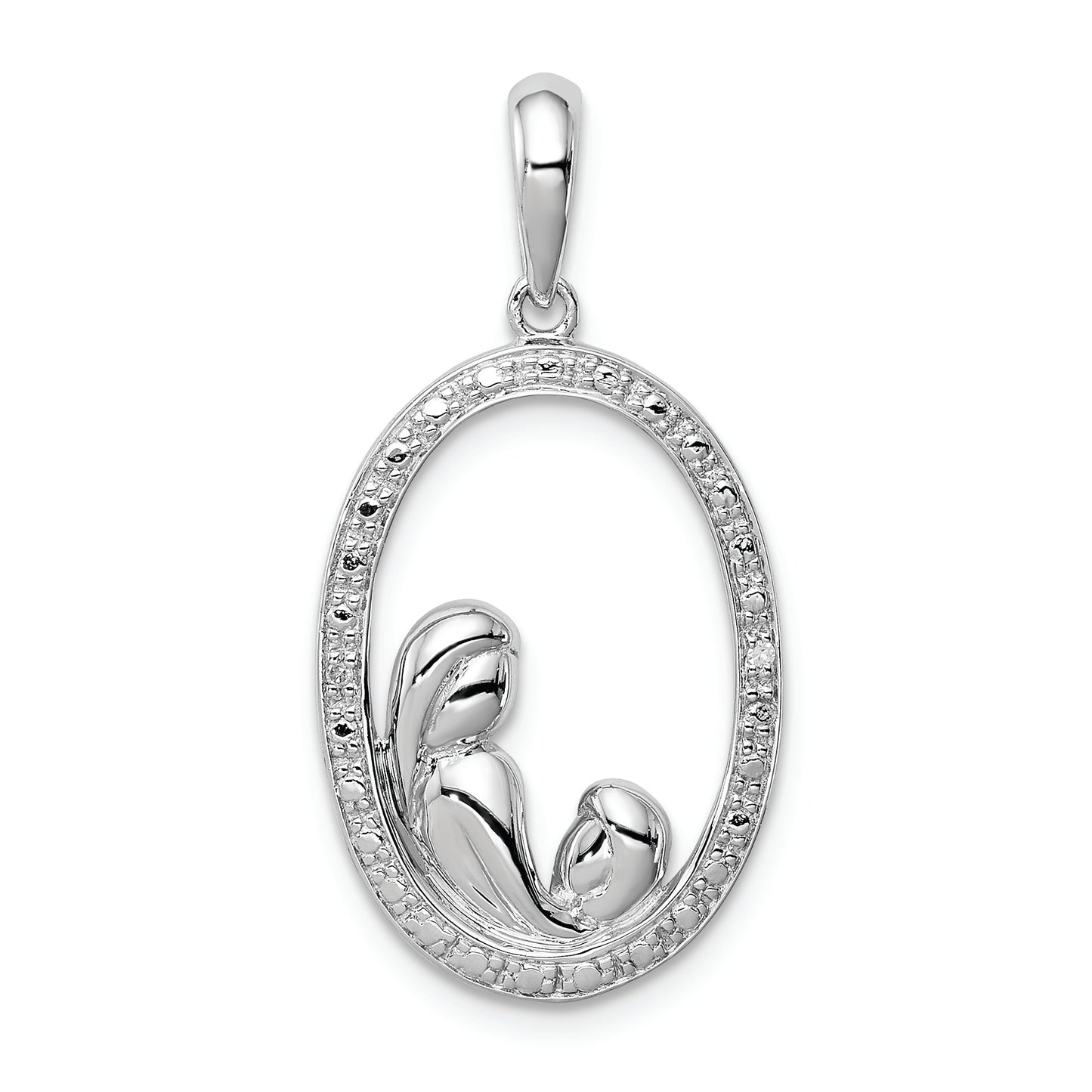 Sterling Silver Rhodium Plated Diamond Mother And Child Pendant