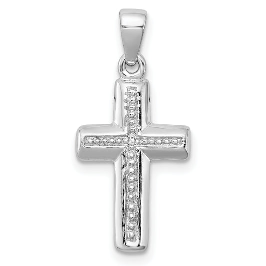 Sterling Silver Rhodium Plated Diamond Cross Pendant