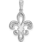 Sterling Silver Rhod-Plated With 14K Diamond Fleur De Lis Pendant