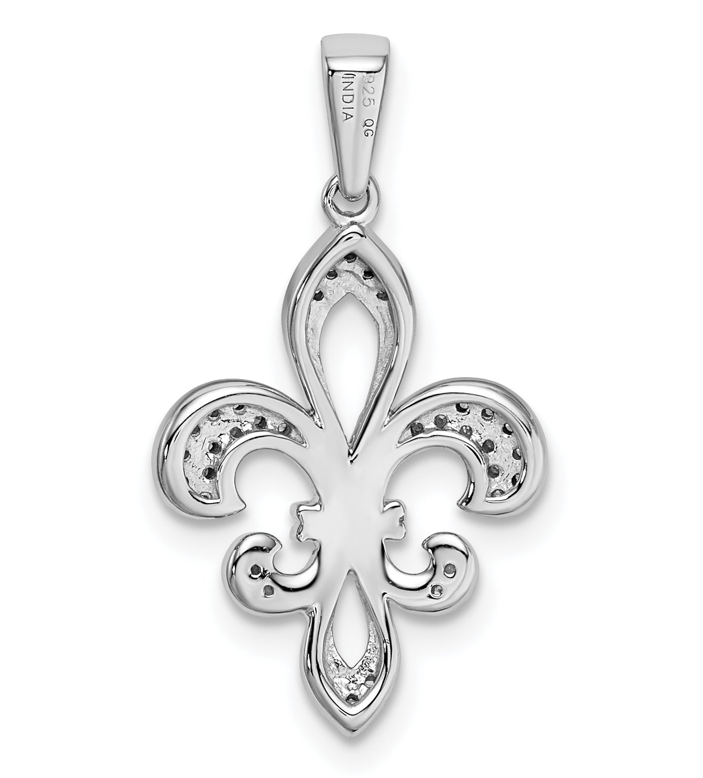 Sterling Silver Rhod-Plated With 14K Diamond Fleur De Lis Pendant