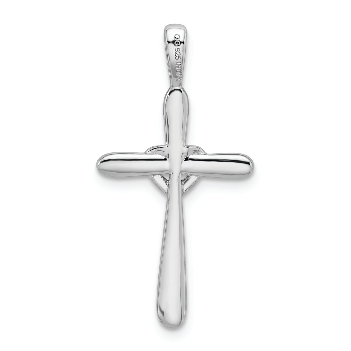 Sterling Silver Rhodium & Diam. Cross With Heart Pendant