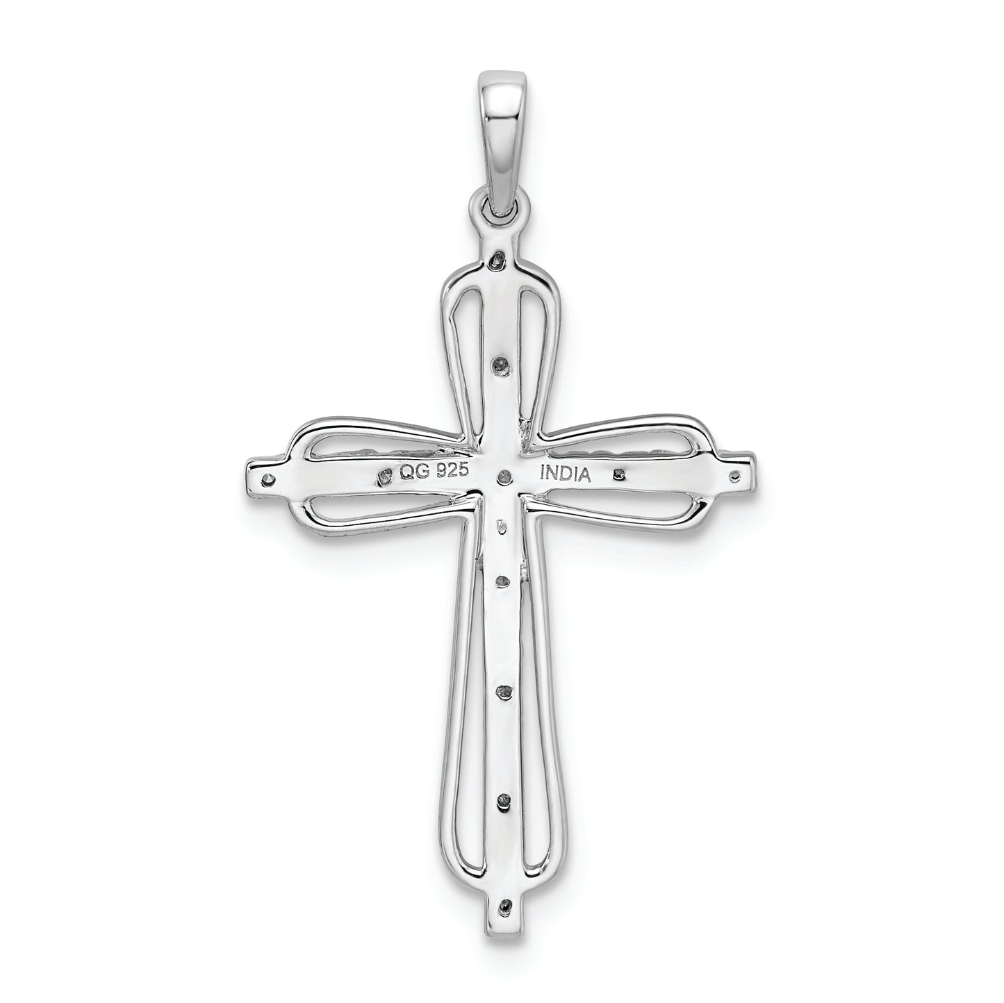 Sterling Silver Rhodium Plated Diamond Cross Pendant