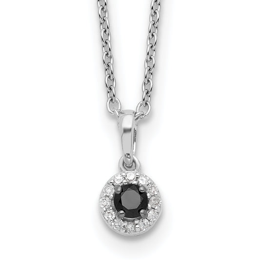 Sterling Silver White Night Rhodium-Plated Black And Diamond Circle Pendant 18 Inch Necklace With 2 Extender