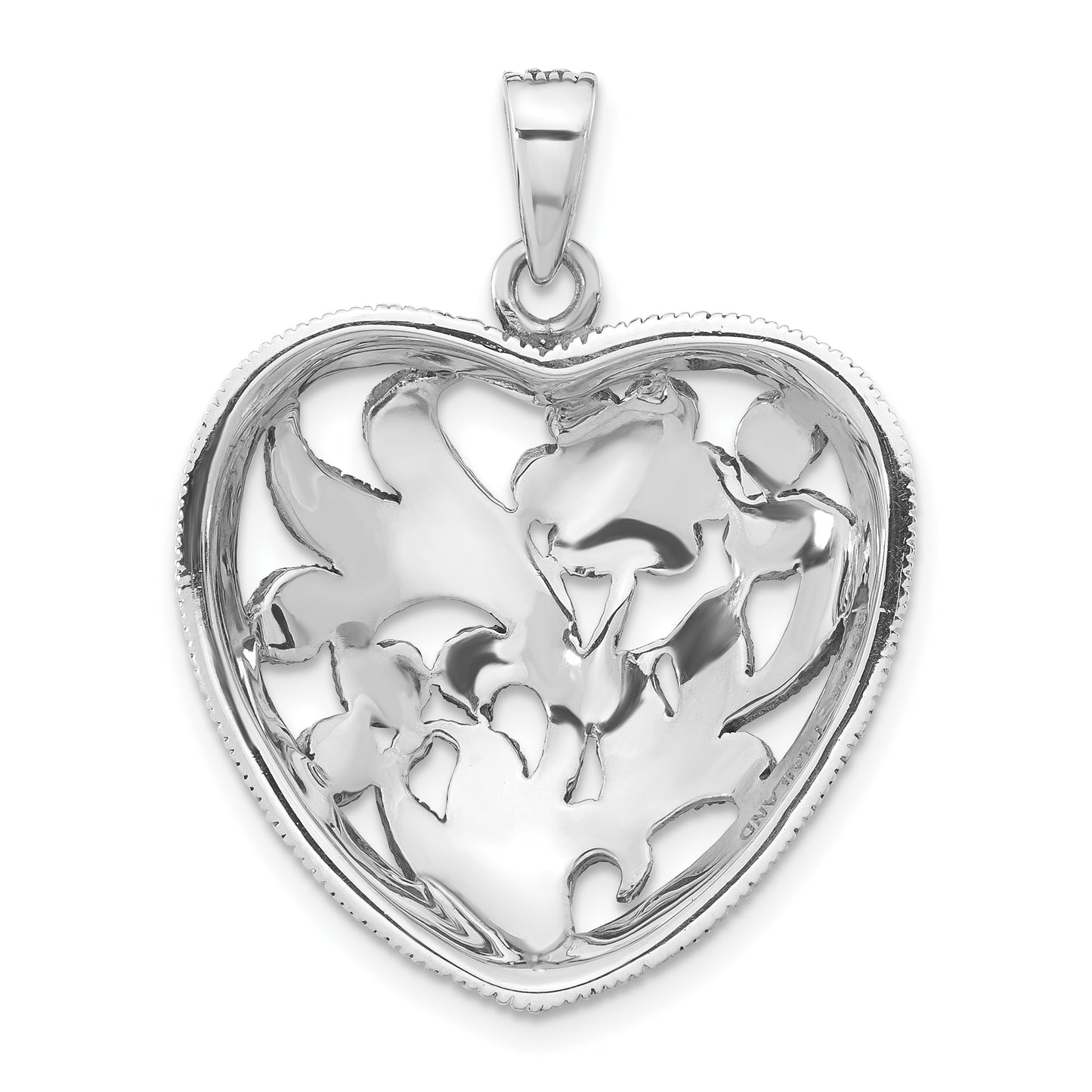 Sterling Silver Polished & Antiqued Marcasite Floral Heart Pendant