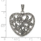 Sterling Silver Polished & Antiqued Marcasite Floral Heart Pendant