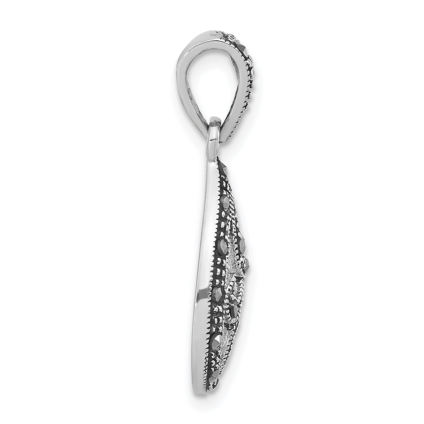 Sterling Silver Antiqued Marcasite Heart Teardrop Pendant