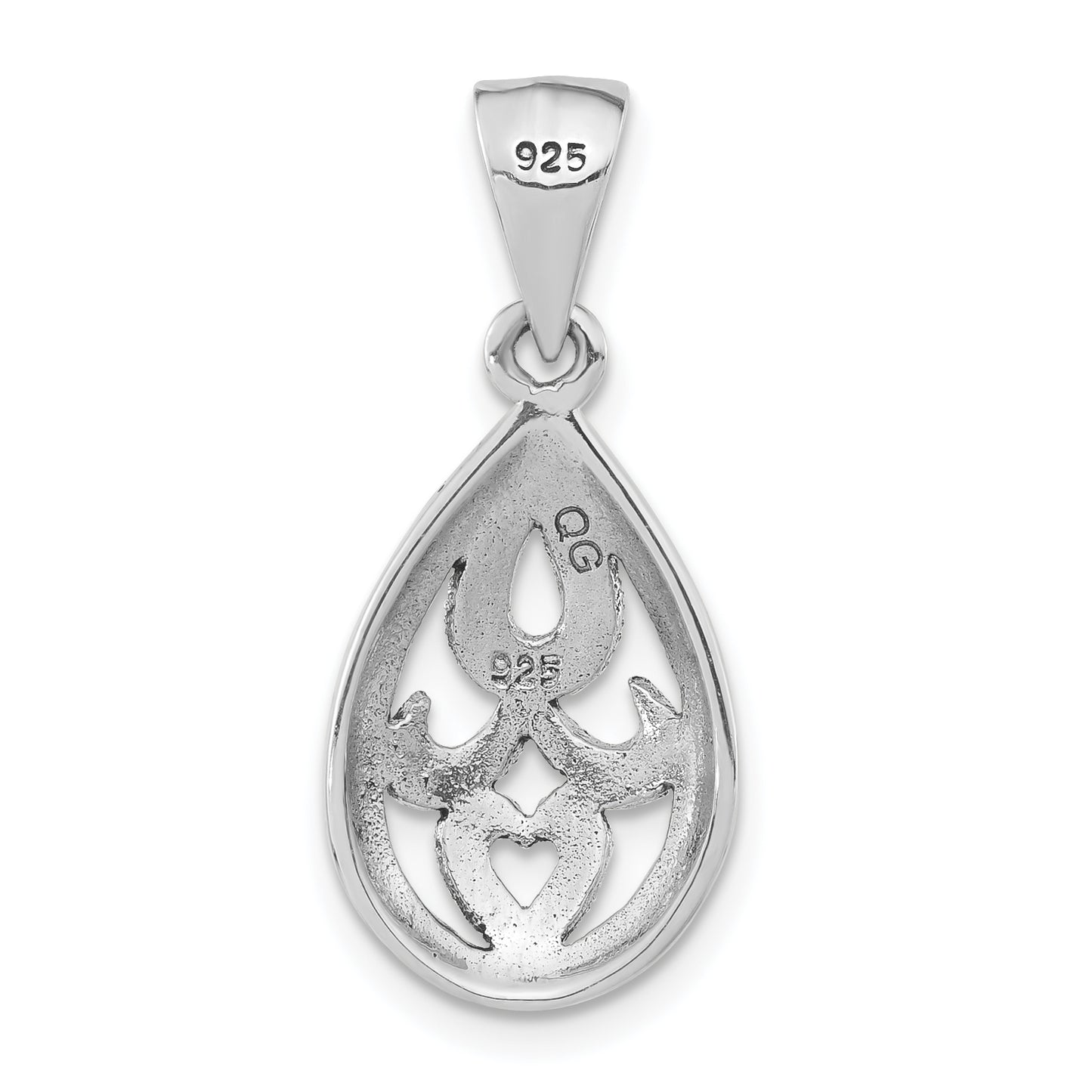 Sterling Silver Antiqued Marcasite Heart Teardrop Pendant