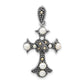 Sterling Silver Antiqued Marcasite & Fw Cultured Pearl Cross Pendant